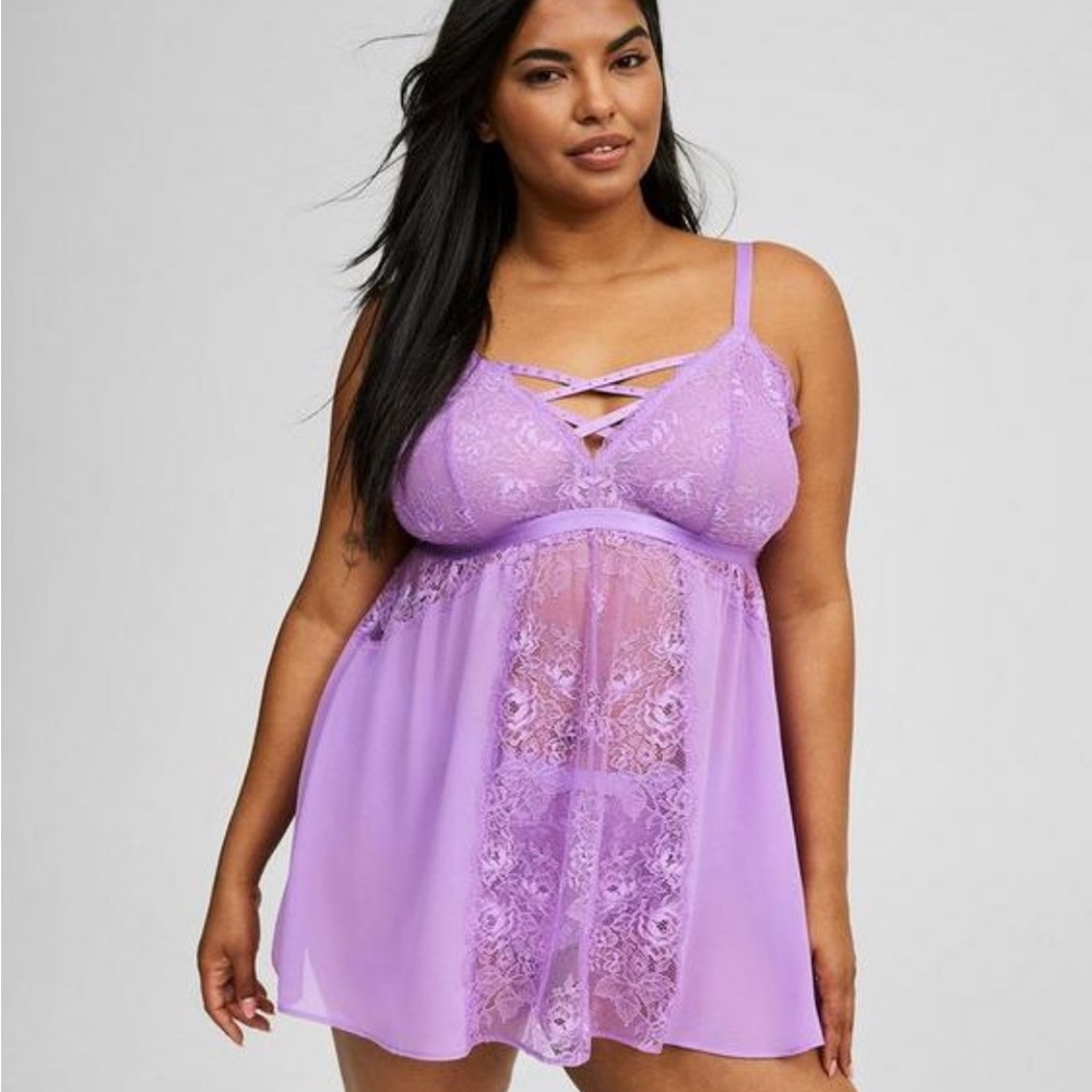 Lace Trim Mesh Babydoll Chemise - Lavender TORRID NWT Size 1 728